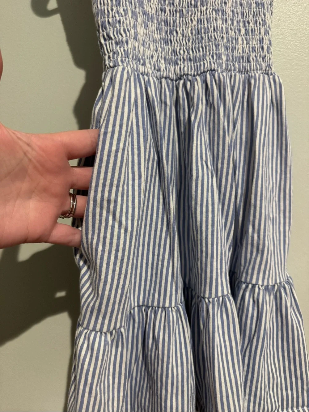 Girls size 6/7-Blue and White Striped Smocked Sundress